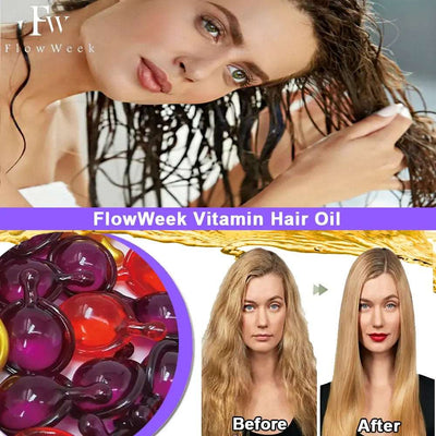 FlowWeek Hair Vitamin Capsule Smooth Silky Hair Mask Keratin Complex Oil Repair Curl Damaged Dry Hair Serum Hair Oil Hair Care - Organic Oasis Beauty