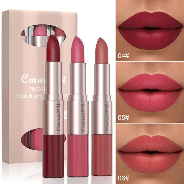 3pcs of 2-in-1 lipstick and lip gloss set matte durable waterproof lipstick - Organic Oasis Beauty