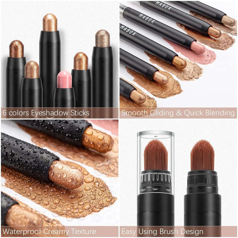 6-Piece Set Shimmer Eyeshadow Sticks with Rotating - Organic Oasis Beauty